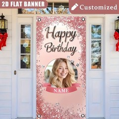 1pc 2D Personalized Birthday Poster Customizable Name Photo Party Banner Decor ♤