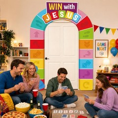 Game Night Party Decorations Win with Jesus Theme Door Banner Backdrop Board …