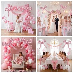 5pcs Light Pink Bow Balloons Coquette Decorations, Giant Pearl Baby Pink Bow …