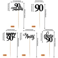 15 Pack Black 90th Birthday Centerpiece Sticks «90 & Fabulous» Table Toppers