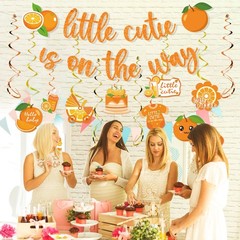 Little Cutie Baby Shower Decorations – 16pcs Orange Party Decorations 2pcs Gl…