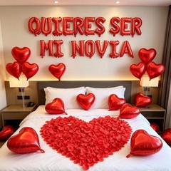 2 Set Red QUIERES SER MI NOVIA Balloons – 1200pcs Red Artificial Rose Petals …