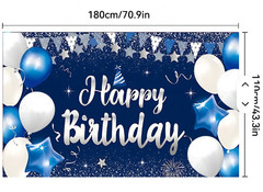Happy Birthday Banner Birthday Decorations for Men Women Boys Girls Silver Blue