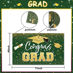Graduation Party Decorations – Green Gold Congrats Grad Class of 2026 Backdrop