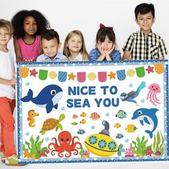 Ocean Bulletin Board Classroom Decorations Sea Animal Cutouts Borders 86 PCS