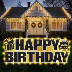 Large Happy Birthday Yard Sign with Stakes,Glow Blue Happy Birthday Decorations