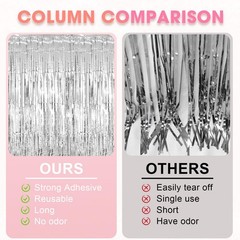 2 Pack Silver Tinsel Foil Fringe Curtains, Metallic, Streamers, Party, Backdrop
