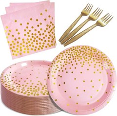 Stylish 105-Piece Pink and Gold Disposable Party Set for Effortless Entertaining