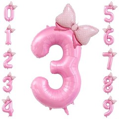 40 inch Number 3 Balloon with Bow Pink Birthday Number Balloon Pink Number 3