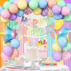 Pastel Birthday Decorations for Girls, Macaron Rainbow Pastel Color Balloons Reu
