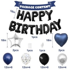 Navy Blue and Black Birthday Decorations for Men,Blue Black White Balloons Ha…