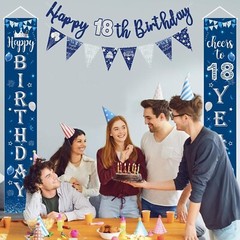 Blue Silver 18th birthday Party decorations Door Banner Porch Sign Bunting Flags
