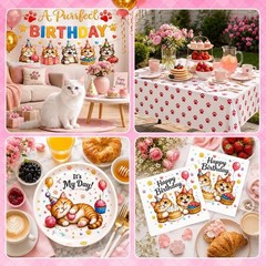 Cat Themed Birthday Decorations Set NEW