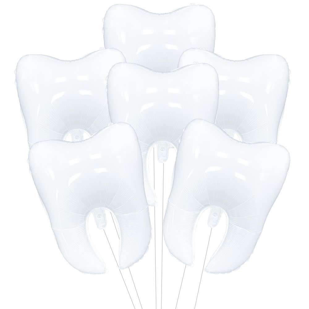 6 Pieces White Tooth Foil Balloons Decorations, 22 Inches Mylar Dental Balloo…