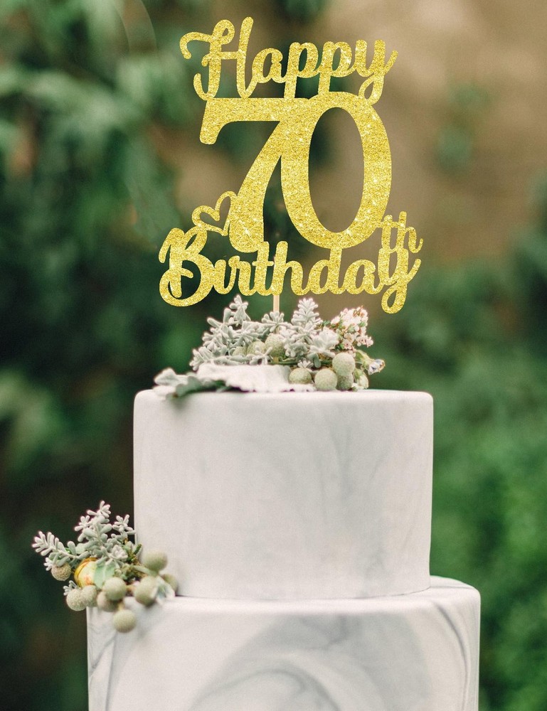 70 Birthday Cake Toppers – Gold Glitter, Seventy Cake Topper, 70th Birthday D…