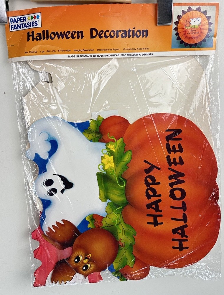Vtg RARE Halloween Hanging Decoration Vintage 1990 Paper Fantasies Denmark 26.5”