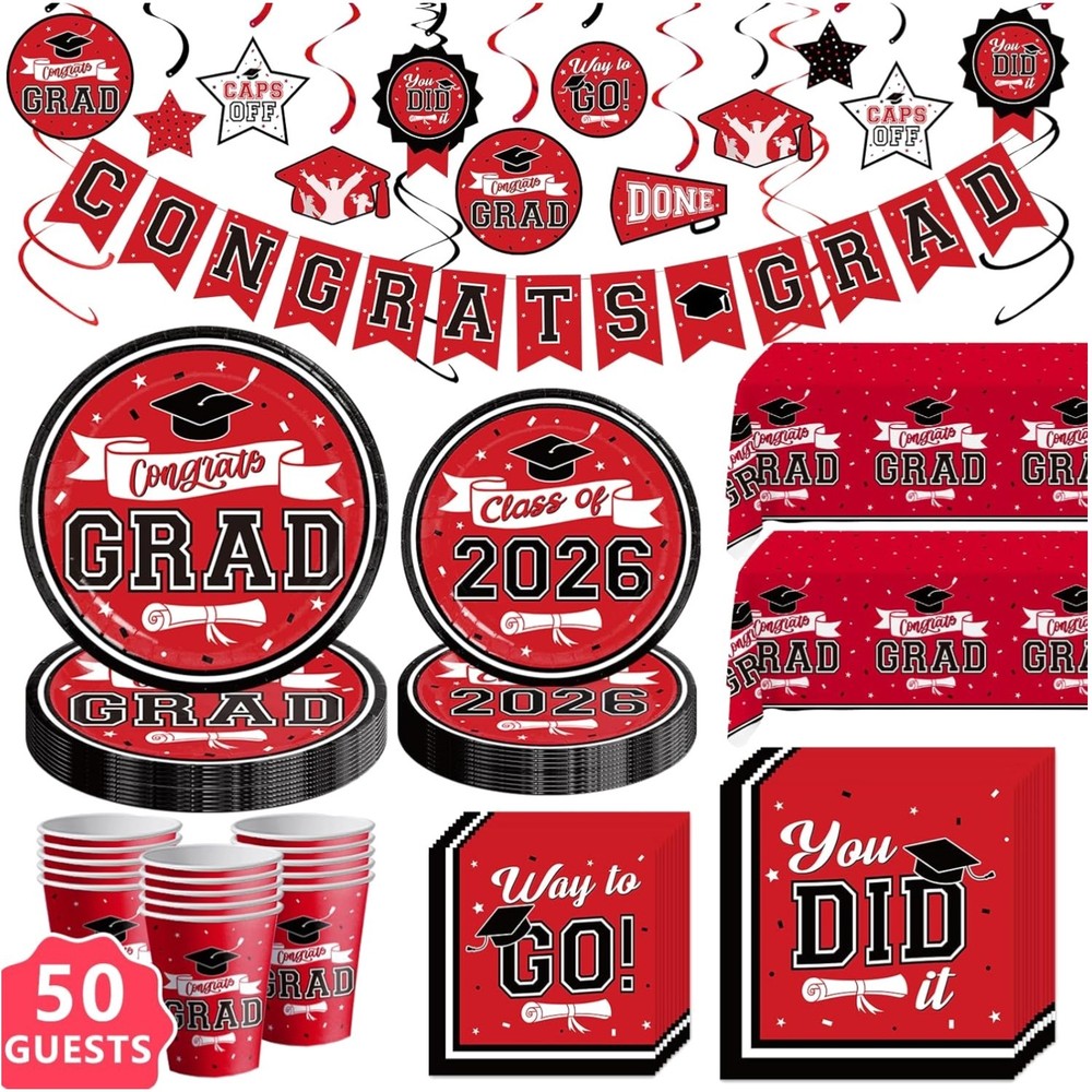 Complete 2026 Graduation Decor – 265 Disposable Pieces for Memorable Parties
