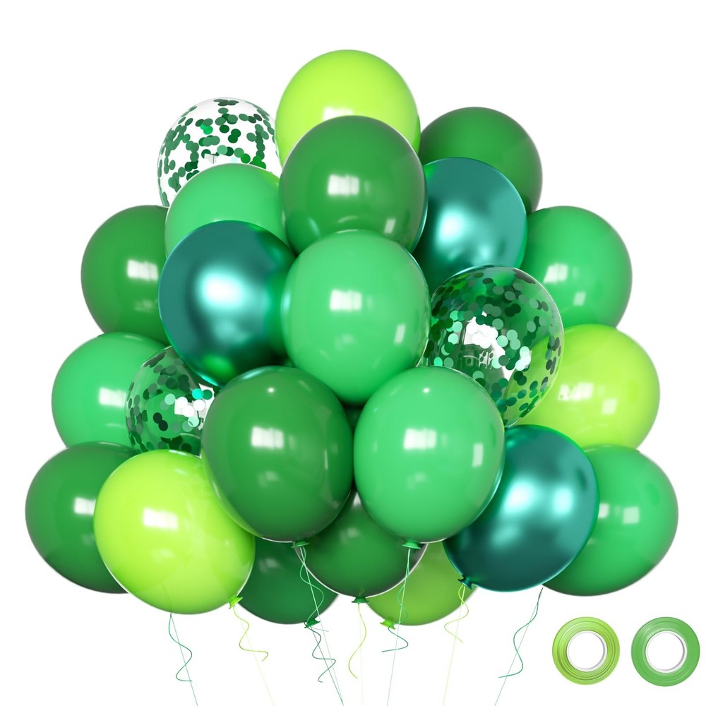 Green Balloons, 50pcs 12 Inch Different Shades Dark Green Balloons Green Latex