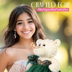 Classic Size Quinceañera Bear Elegant Dress Gift Keepsake 15 Años B14631-34G