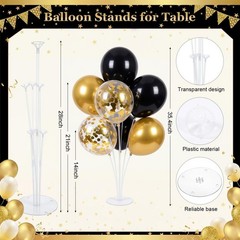10 Balloon Stand Kits with Black Gold Balloons – Centerpiece Decor for Parties