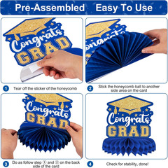 Class of 2026 Graduation Table Decor Congrats Grad Centerpieces Blue Gold 8Pk