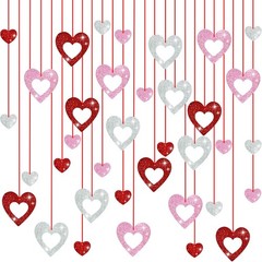 Valentines Day Hanging Decorations, Glitter Heart, Red, Pink, Silver, Wedding
