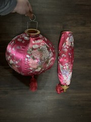 Floral Pattern Oval Satin Silk Lanterns Hanging Chinese Retro Decor Pink
