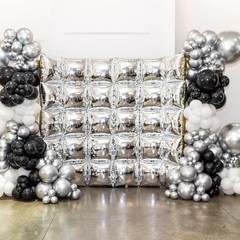 Gold Silver Square Foil Balloon Wall,25Pcs Double Sided Balloons Backdrop Hel…