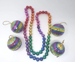 Pride Rainbow Lot Of 5 Mirrored Disco Ball Ornament & Bead Necklace LGBTQ