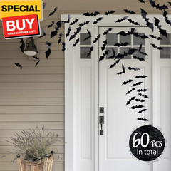 60PCS Halloween Bats Decoration, 4 Different Sizes Realistic PVC Black 3D Scary