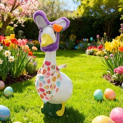 2 Pieces Easter Bunny Porch Goose Outfit Adjustable Bunny Hat Colorful Egg Scarf