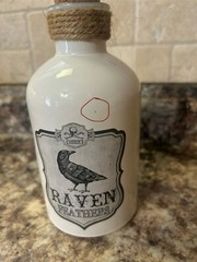 Decorative White Glass Bottle «Raven Feathers” Halloween Spooky Wicca Potion