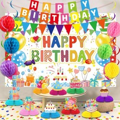 Birthday Decorations Kit, Rainbow Party Banner, Happy Multicolor