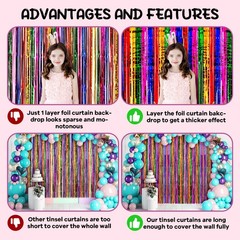 2 PCS Rainbow Foil Fringe Backdrop Curtains 3.3×8.2 Ft Tinsel Party Streamers