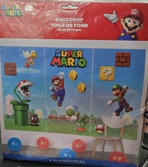 3 Pc Super Mario Bros. Backdrop 33.5×65″ Coins Bricks Mushrooms + 3 Pc Lanterns