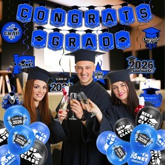 Graduation Decorations 2026 Blue Themed Set, Congrats Grad Banner, Class of 2026