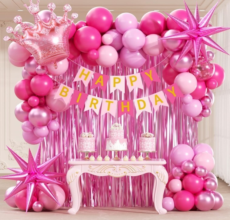 Hot Pink Birthday Decorations for Women with White Hot Pink Light Pink Foil Ball