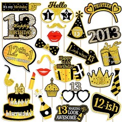 13th Birthday Photo Booth Props Black Gold Cheers to Thirteen Decor 23 PCS