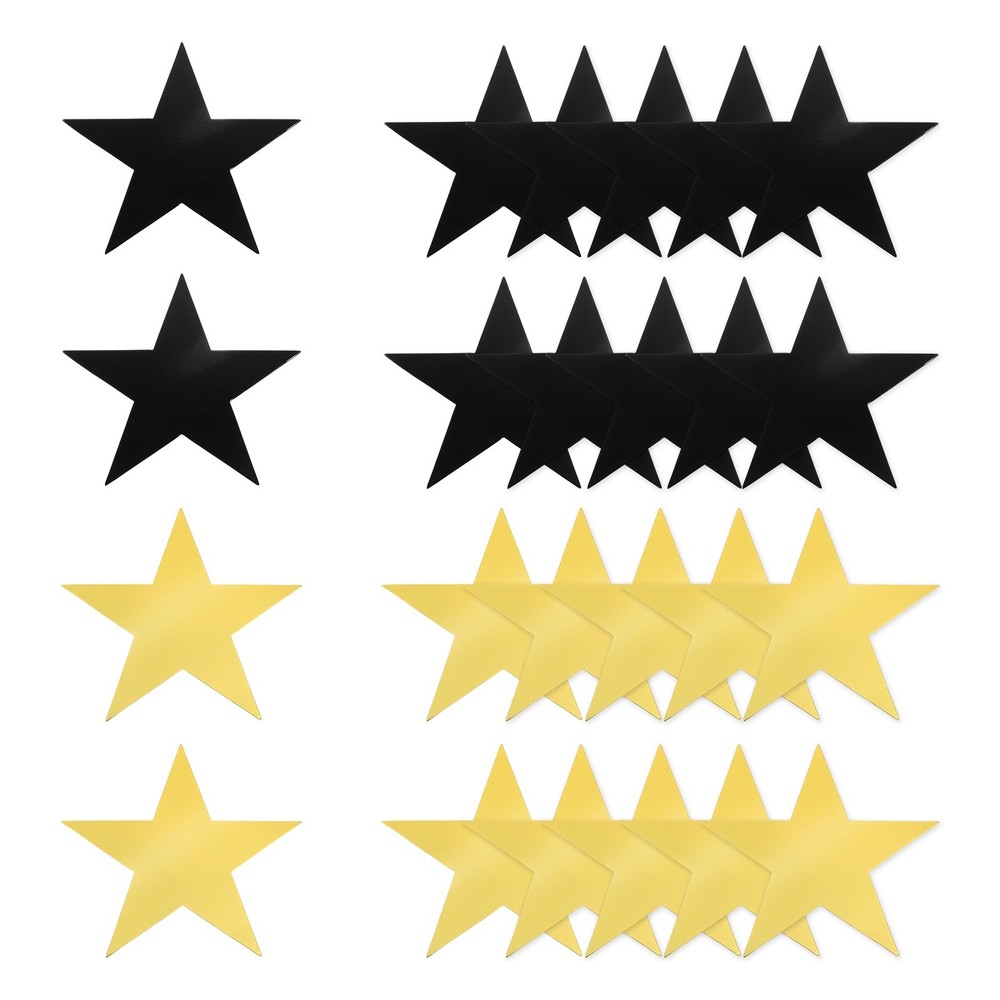 24 Pcs Stars Cutouts, 6 Inch Double Printed Paper Stars, Gold/Black