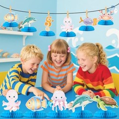9 Pcs Ocean Animal Table Honeycomb Centerpieces, Ocean Theme Happy Blue