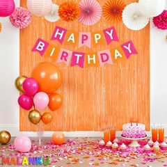 Party Streamers Fringe Backdrop Orange Tinsel Curtain Pumpkin Decor 2 PCS