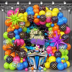 90s 80s Neon Balloon Arch Kit, 152pcs Disco Theme Party Decorations with Foil…