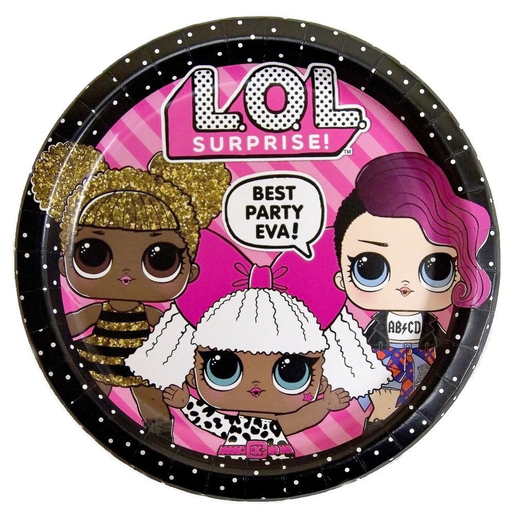 Lol Surprise Doll Black and Pink Dinner Plates 8ct Party Supplies
