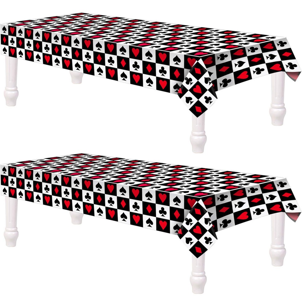 2 Pack Plastic Table Cover Disposable Tablecloth for Playing Cards, 54×108 Inch