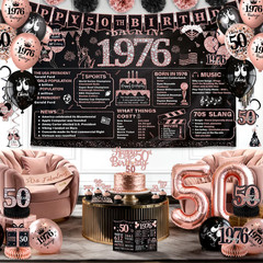 Rose Gold 50Th Birthday Decorations for Women – 63Pcs Happy 50Th Birthday Banner