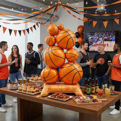 1 Pack Giant Self Standing Basketball Foil Balloons 3.5 Ft with Field Base for B