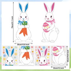 4 Sheets Extra Large Easter Bunny Window Clings Cute Rabbit Double-Sided Window