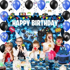 Blue Gamer Birthday Party Decorations – 218pcs for Boys, Gaming Theme, Party Sup