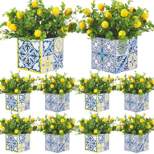 Blue Tiles Lemon Table Centerpiece Decor Amalfi Coast Box Decorations with 4
