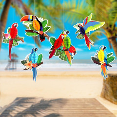 6Pieces Tropical Birds Honeycomb Parrot Paper Cutouts Decorations, Hawaiian Part